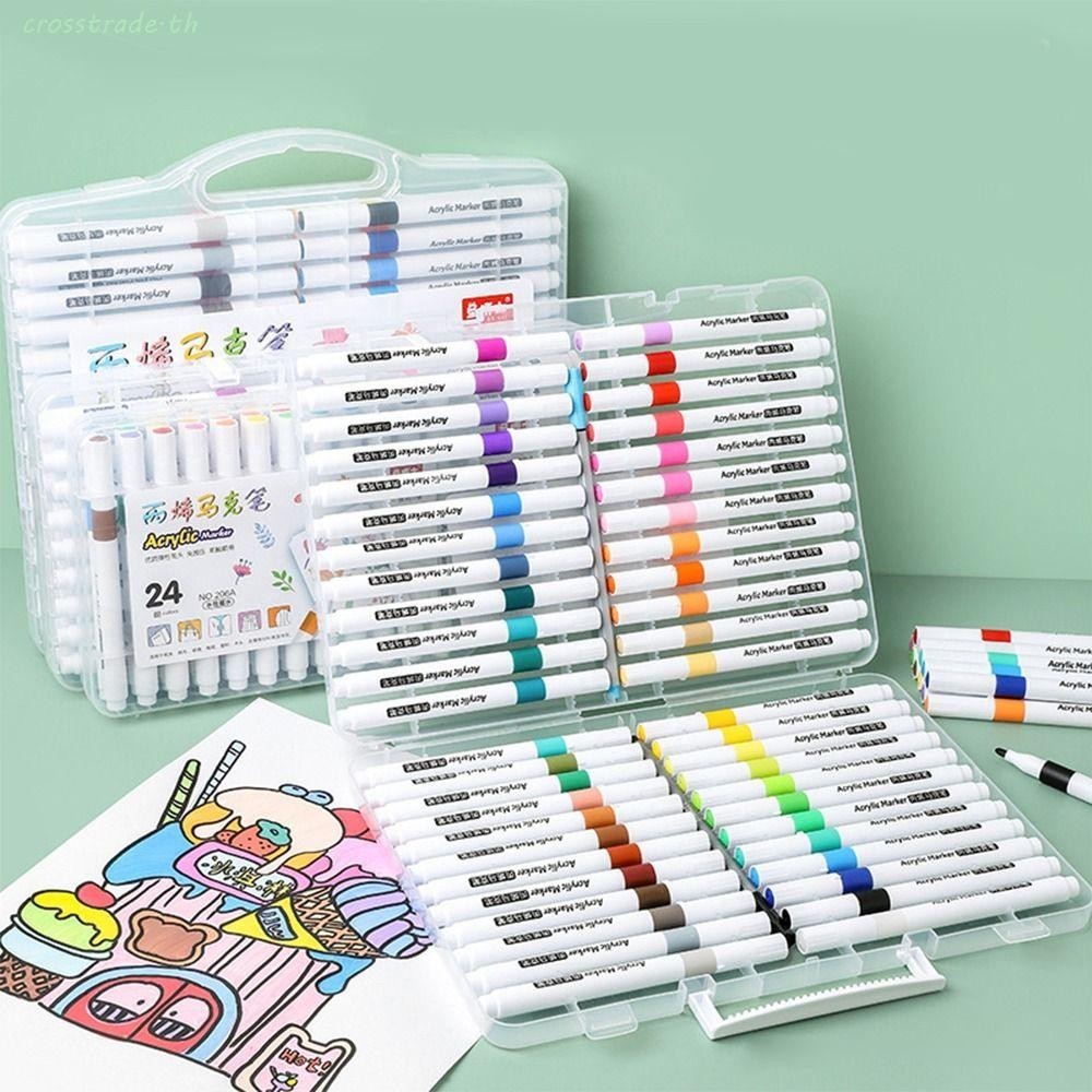Crosstrade 12/24/36/48/60 สีอะคริลิค Marker, กันน ้ ําภาพวาด Art Markers ปากกาวาด DIY หัตถกรรม Graffiti Multicolor Markers แปรงปากกาชุดนักเรียน
