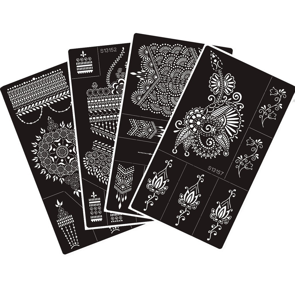 Henna Tattoo Stencil สติกเกอร์สําหรับ Henna Tattoo Hand Forearm Glitter Airbrush DIY Tattooing Templ