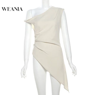 (shipped from Thailand) Weania Elegant Women One Shoulder Irregular Long Tank