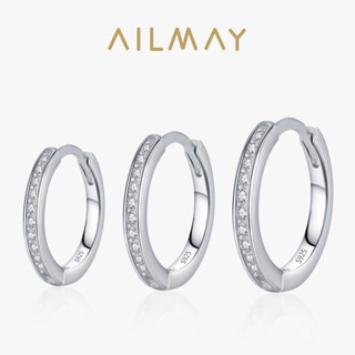 Ailmay 925 เงินสเตอร์ลิงคลาสสิก Clear Zircon Hoop ต่างหูสําห…