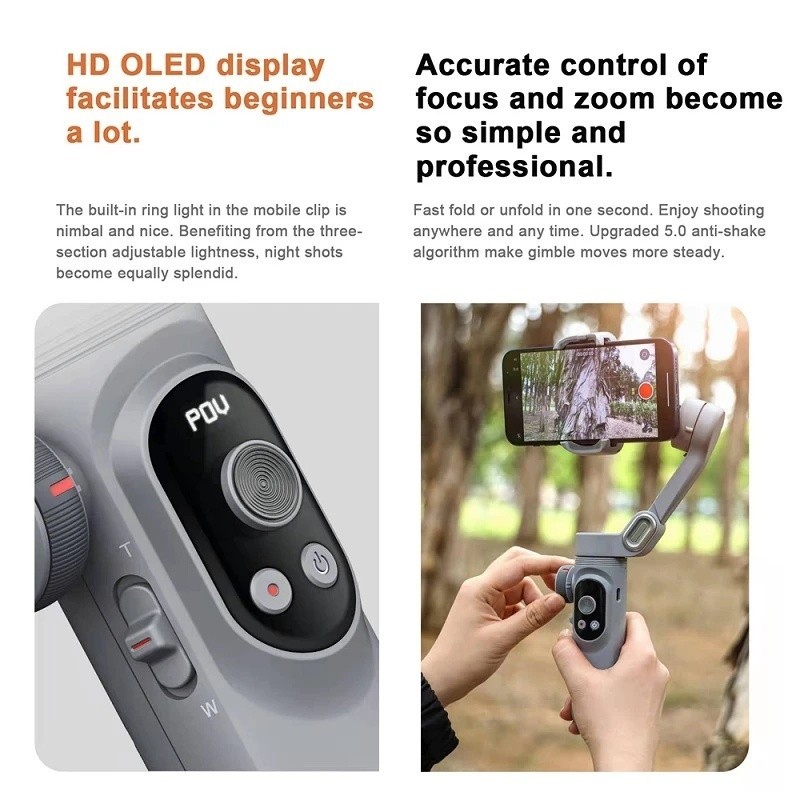 Aochuan Smart X Pro 3 แกนมือถือแบบพับได ้ Gimbal Anti Shake Vlog สดสตรีมมิ ่ งโทรศัพท ์ มือถือ Pan Tilt stabilizer