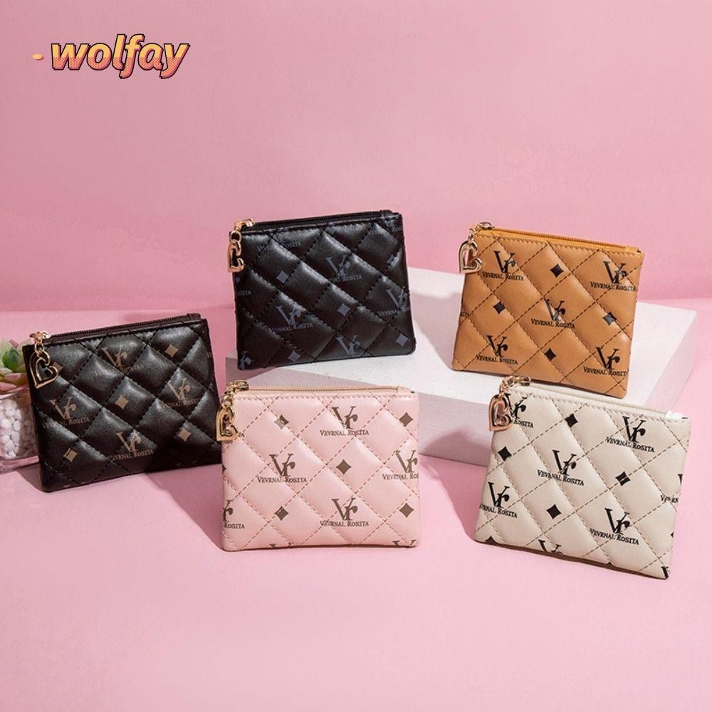 Wolfay Mini Wallet, Letter Print Headphone Storage Coin Purse, Portable PU Leather Zipper Lipstick Pack
