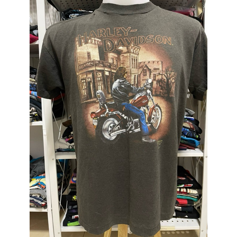 เสื้อวินเทจ 3D Emblem 1990 Biker สีเทา ผ้าบาง ตะเข็บเดี่ยวอินเทรนด์ ผ้าฝ้ายแท้ เสื้อยืดคอกลม