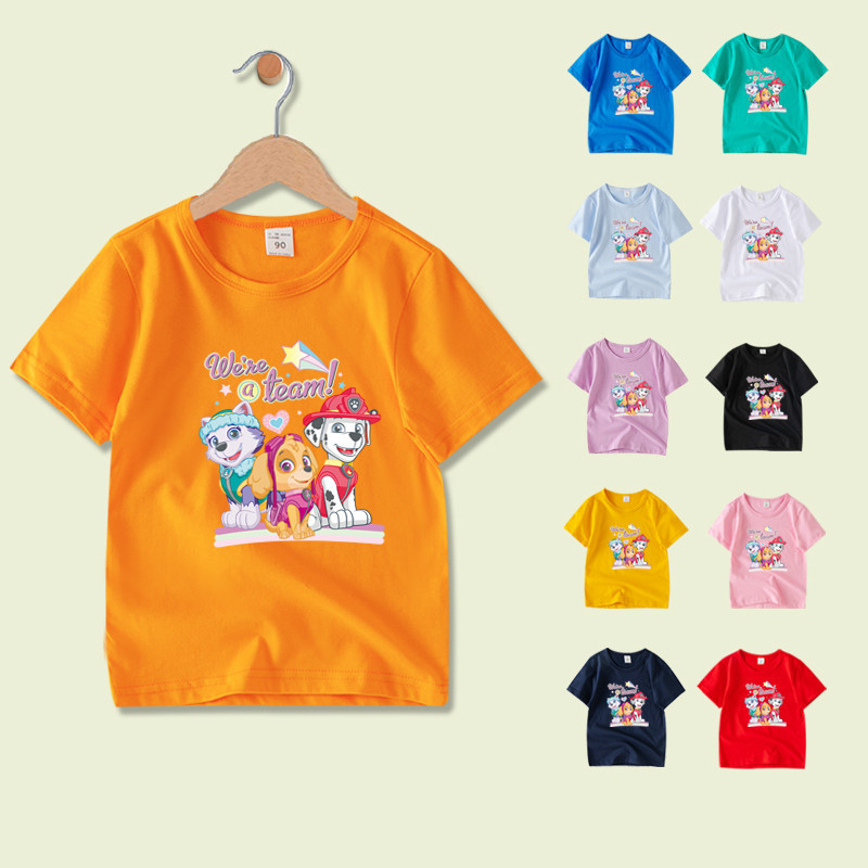 Paw Patrol พิมพ ์ แฟชั ่ นเด ็ กเสื ้ อยืดผ ้ าฝ ้ าย 100 % แขนสั ้ นเด ็ กผู ้ หญิงเสื ้ อผ ้ า 8 สี NE050