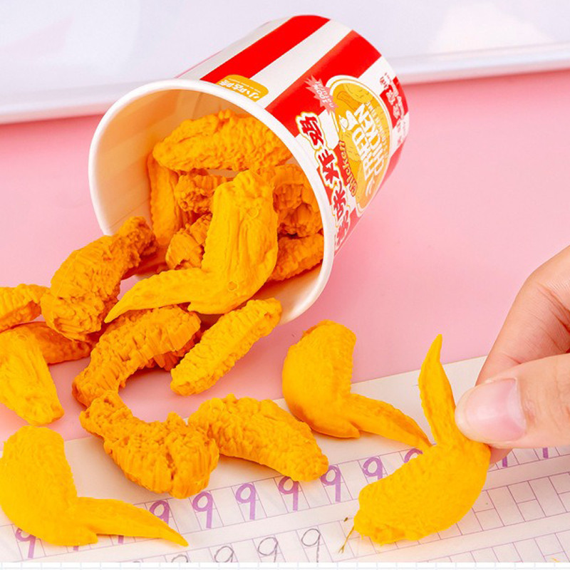 9 ชิ ้ นตลกยางลบจําลองถังปีกขาไก ่ ทอดชุดยางลบยางนักเรียนเครื ่ องเขียน