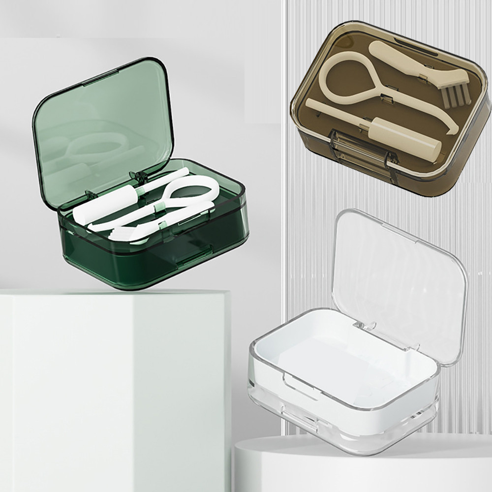 Double Layers กล ่ องฟันปลอม Retainer กล ่ องเก ็ บฟันปลอม Remover ทําความสะอาดชุดแปรง