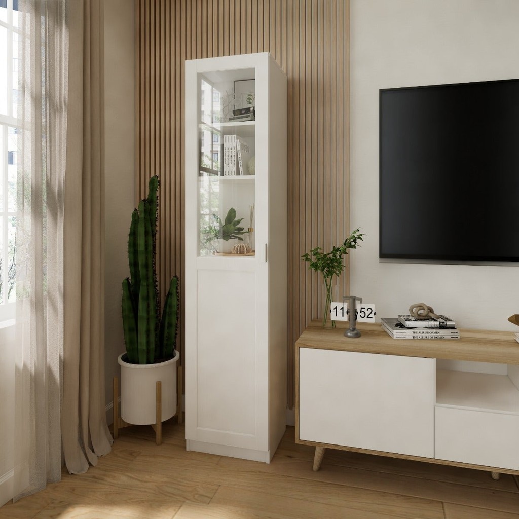 Koncept Furniture ตู้สูงบานเปิดซ้าย KC-PLAY รุ่น JOBIO ขนาด 40 cm. สีขาว (40x37x180 ซม.)  แบรนด์ KONCEPT FURNITURE