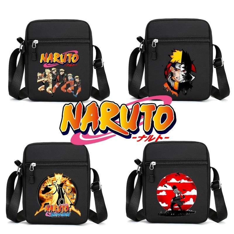 นารูโตะอะนิเมะการ์ตูนพิมพ์สแควร์แฟชั่นผ้าใบกระเป๋า กระเป๋าสะพายข้าง สําหรับผู้ใหญ่และเด็กกระเป๋าเป้สะพายหลังมัลติฟังก์ชั่ของขวัญวันเกิ