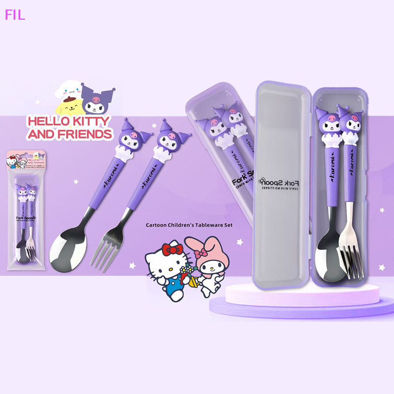 Fil 2 ชิ้น Sanrio Cinnamoroll Hello Kitty Kuromi การ์ตูนชุดอาหารเด็กช้อนส้อมช้อนส้อมชุดบนโต๊ะอาหาร OP