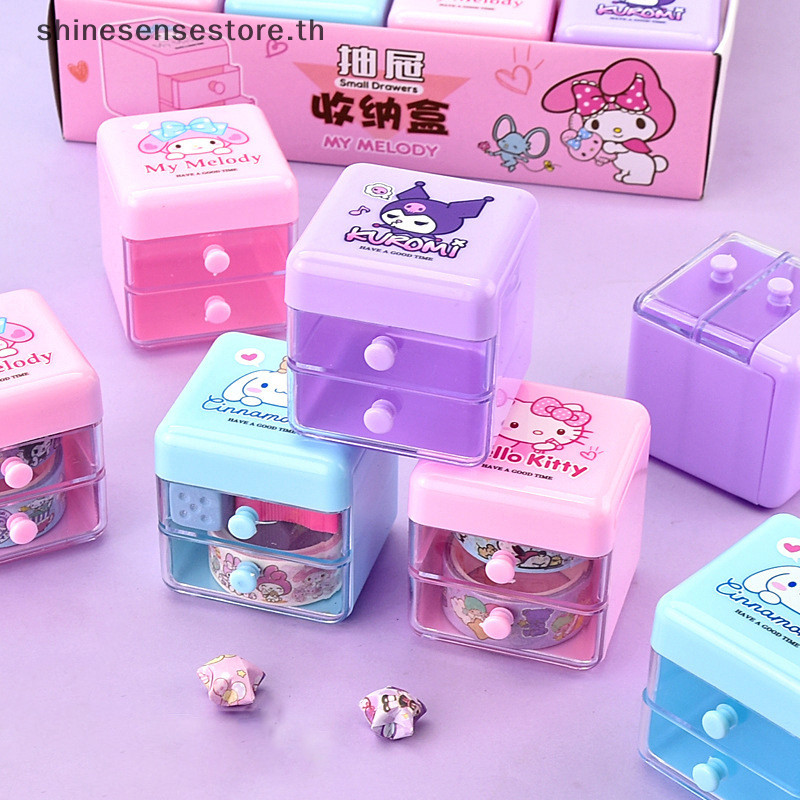 Shine Sanrio Hello Kitty ลิ้นชักคู่กล่องเก็บเครื่องประดับการ์ตูน Melody Double Layer สติกเกอร์เครื่องประดับเดสก์ท็อปกล่องเก็บสาวของขวัญ TH