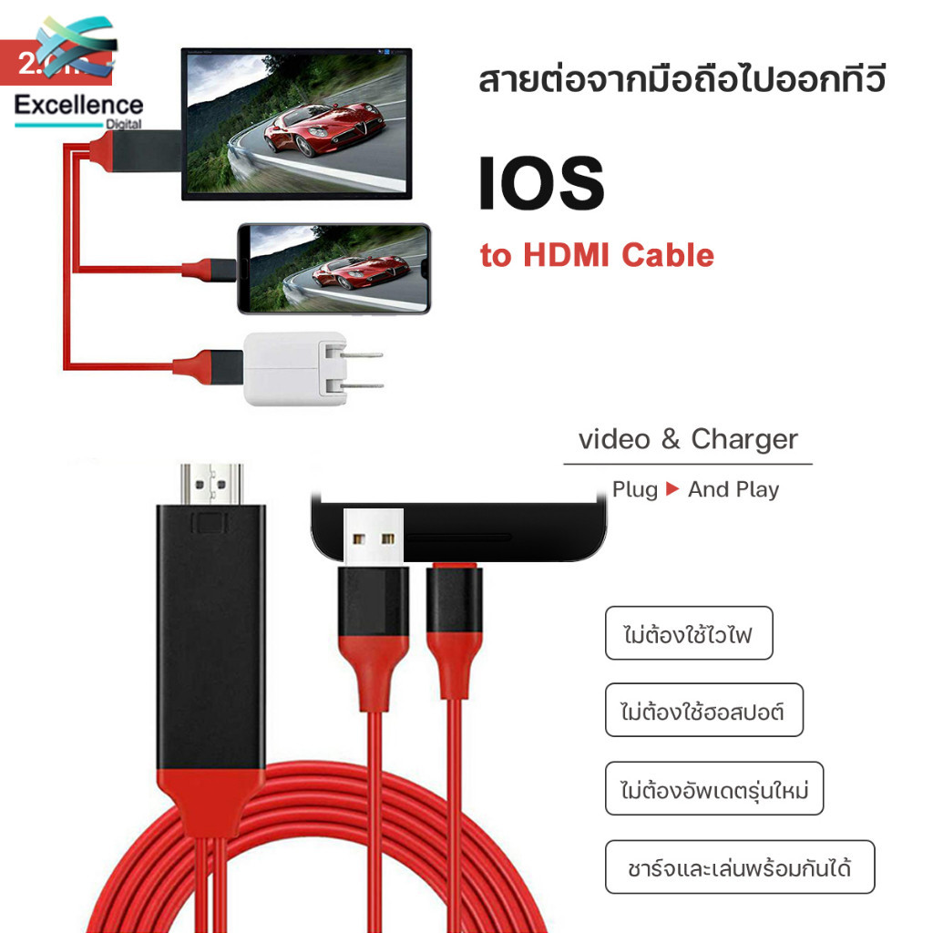 สายต่อมือถือเข้าทีวี for ios HDMI for IOS HDMI To TV  AV Adapter รองรับ IOS 12-14 เท่านั้นนนนน #A-03