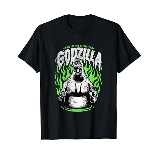 เสื้อยืดผ้าฝ้ายผู้ชาย Godzilla Green Flames Edit T-Shirt 4XL , 5XL , 6XL