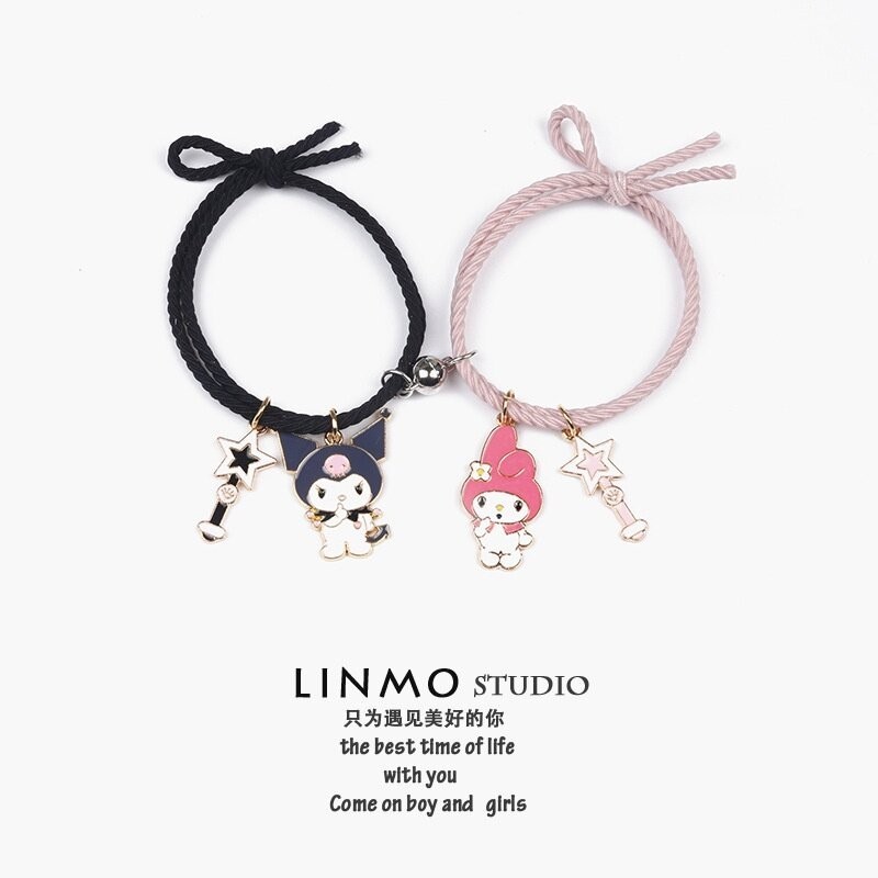 2 ชิ้น Kuromi Melody คู่ Minimalist คนรักสร้อยข้อมือมิตรภาพ/เชือกถักระยะทางแม่เหล็ก Bracel