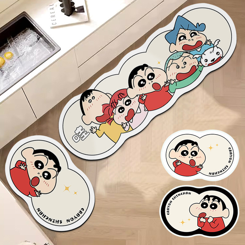 การ์ตูน Crayon Shin-Chan พรมปูพื้นห้องครัวดูดซับน้ําเสื่อห้องน้ําพรมเช็ดเท้ากันลื่นพรมตกแต่งบ้าน