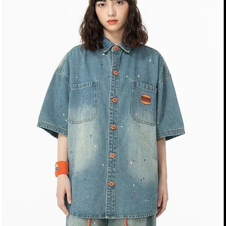 คาวบอยเสื้อแขนสั้นผู้ชายฤดูร้อนลําลองครึ่งแขนด้านบนคนรักผู้ชายและผู้หญิง