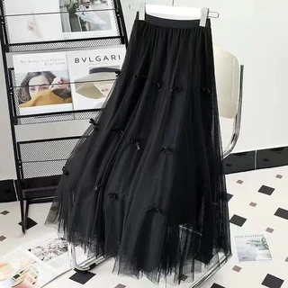 Simple All-Match Bowknot Gauze Skirt Classy Skirt ผู้หญิงความยาวกลางขนาดใหญ่ Hem กระโปรงร่ม
