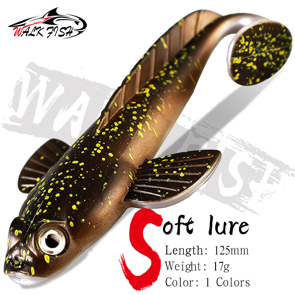 เดินปลา 125 มม./17g T-Tail สีดํา Spotted Fish Soft Lure เหยื่อ Wobblers Swimbait ซิลิโคน Artifical เหยื่อตกปลา Lure Bass Perch