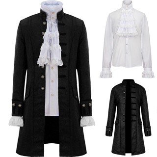 Renaissance ยุคกลาง Steampunk MenTrench Coat และเสื้อชุด Vin…