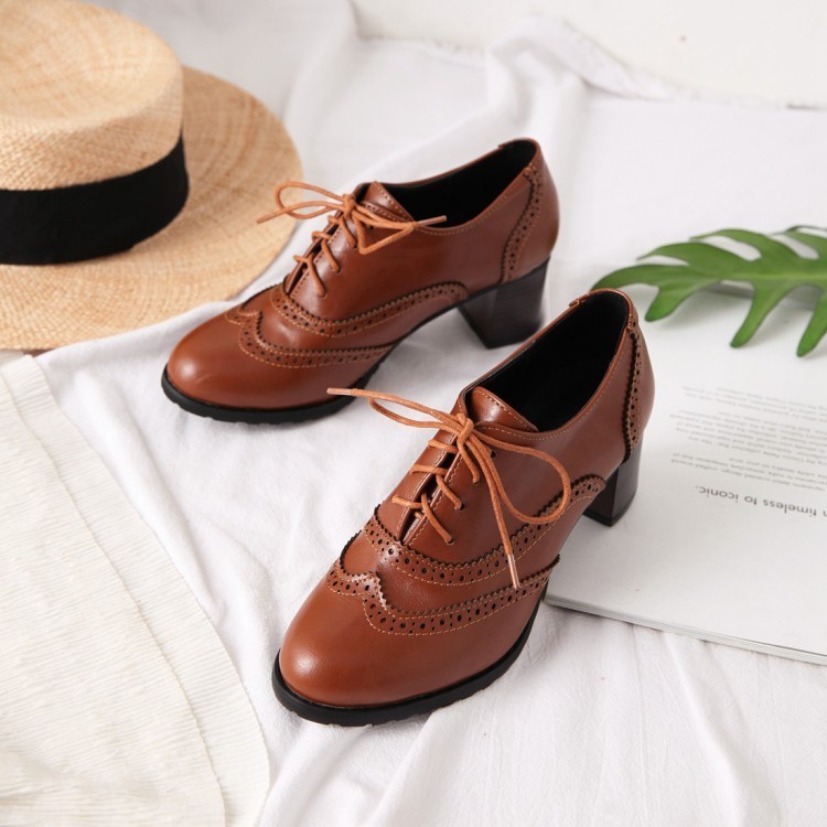 34-43 ขนาดรองเท้า Oxford อังกฤษ Preppy Brooke รองเท้านักเรียนใหม่ Lace-Up รองเท้าปากลึกผู้หญิง