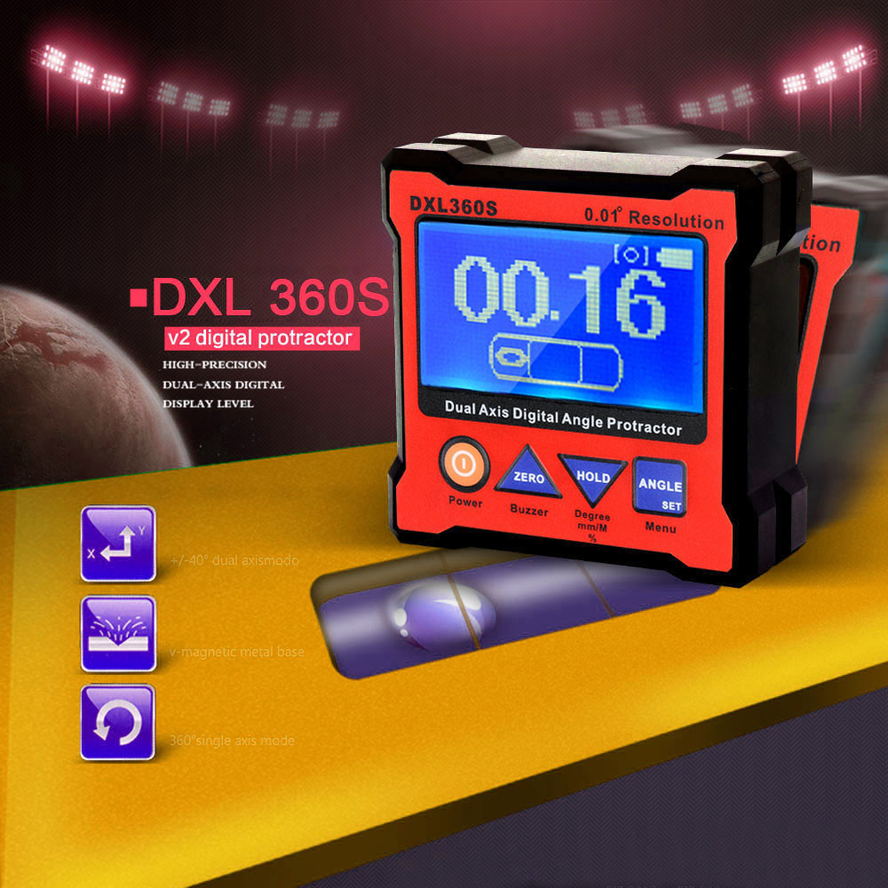 Dxl360/dxl360s Dual แกนมุมดิจิตอลไม้โปรแทรกเตอร์ 5 ด้านฐานแม่เหล็กความแม่นยําสูง