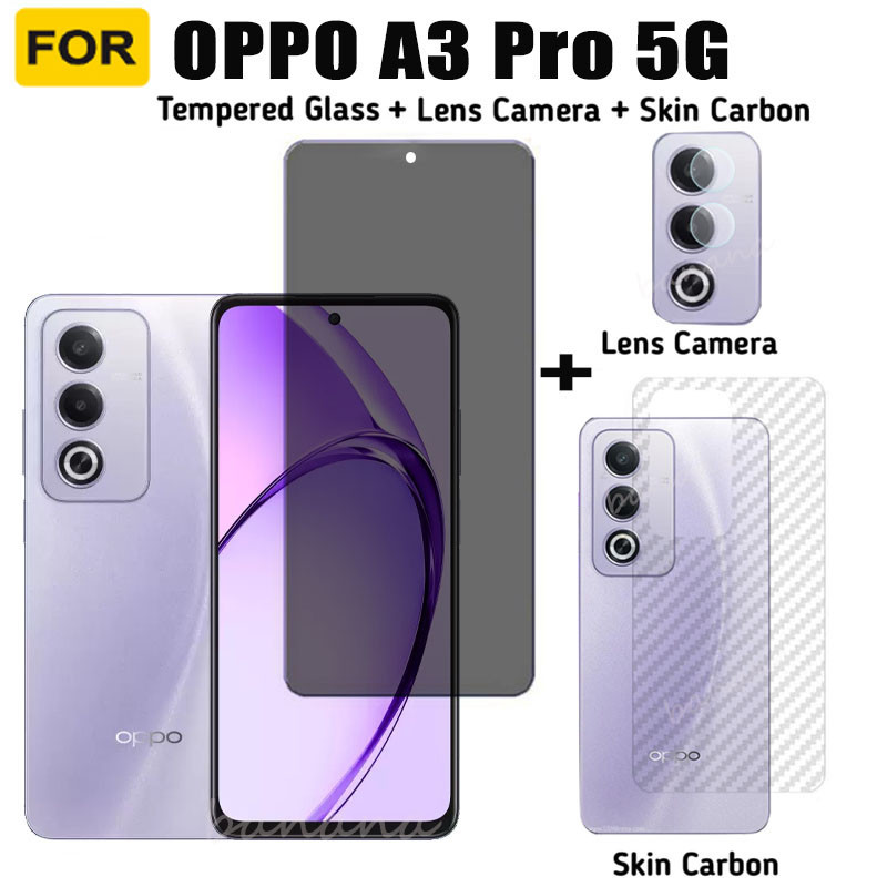 Oppo A3 Pro 5G Anti-Spy กระจกนิรภัยสําหรับ OPPO A60 4G A79 5G ตัวป้องกันหน้าจอความเป็นส่วนตัว 3 ใน 1 ฟิล์มคาร์บอนไฟเบอร์และตัวป้องกันกล้อง