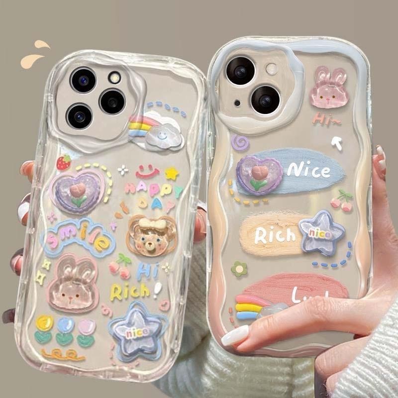 โทรศัพท์มือถือสําหรับ VIVO V30E V30 5G Y15S Y15A Y01 Y16 V29E V27E V25E V23E V21E V27 V25 V23 V20 T1 S1 V15 Pro กระต่ายนุ่มขอบหมี