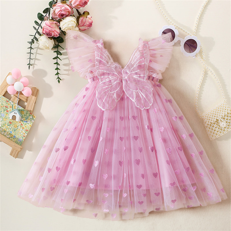 Nnjxd ชุดเด็กสําหรับฤดูร้อนสาวรักพิมพ์แขนสั้นชุดผีเสื้อ1-5ปีงานเลี้ยงวันเกิดเก่า ที พวกคุณ เสื้อผ้า