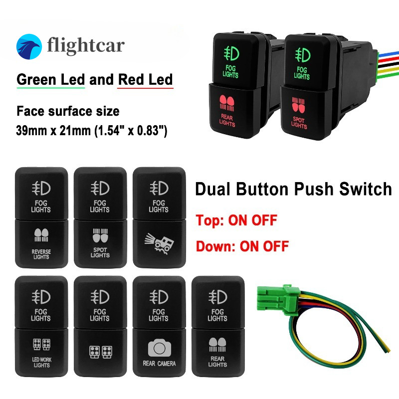 (FT) 12v Dual Push Switch LED สําหรับรถอุปกรณ์เสริม Toyota 4Runner FJ Cruiser Landcruiser Hilux RAV4
