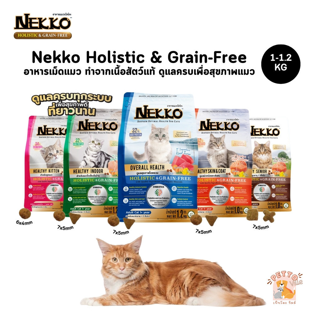 Nekko Holistic & Grain-Free อาหารเม็ดแมว เกรดโฮลิสติก เกรนฟรี ทำจากเนื้อสัตว์แท้ ดูแลครบเพื่อสุขภาพแมว ขนาด 1-1.2 Kg
