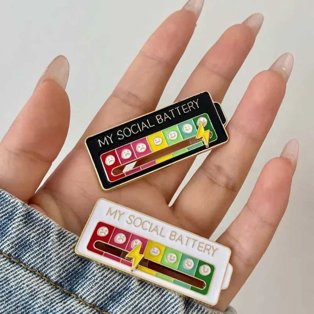 Creative Social Mood Battery Enamel Pin My Social Mood Brooch Badges Pin Funny Interactive Gift