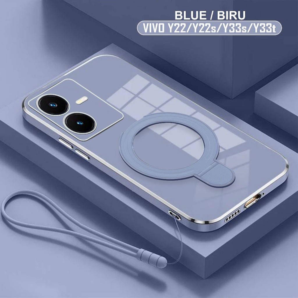 เคสนิ่ม Vivo Y22 Y22s Y33t Y33s ปลอกแหวนชุบผู้ถือ Magsef ฟรีเชือกเส้นเล็กแขวนเชือก