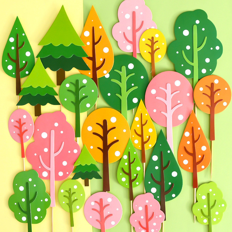 Insen เค้กตกแต่ง Forest Series แผ่นต้นไม้ขนาดเล็กวันเกิด Jungle View เค้กตกแต่ง Plugin