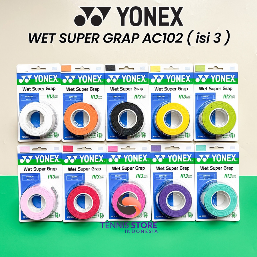ด้ามจับเทนนิส Yonex Wet Super Grap AC102EX / Badminton AC 102 EX Overgrip (3 ชิ้น)