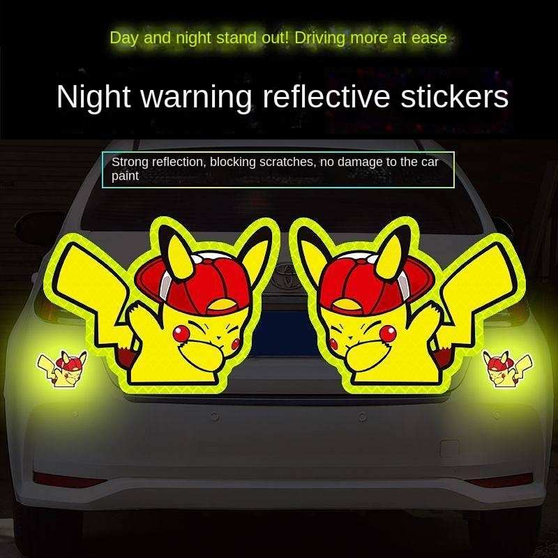 Pikachu Bumper Rear Box Reflective Sticker Motorcycle Decorative Stickers Night Warning Label Scratch Cover Automotive Decorative Paste Car reflective stickers Car exterior decoration