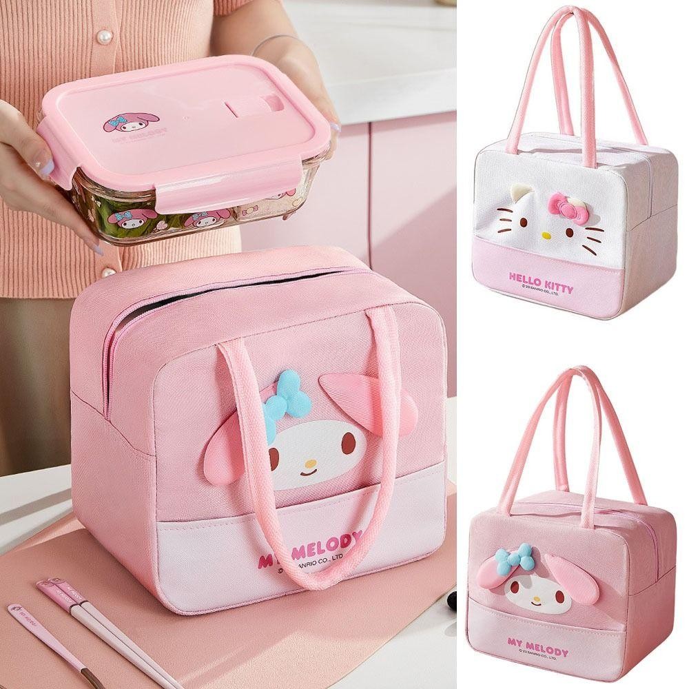 SANRIO ดอกกุหลาบ กล่องอาหารกลางวันฉนวน,ถุงใส่อาหารเก็บความร้อนกันน้ําความจุขนาดใหญ่,กระเป๋าเก็บความเย็นแบบพกพา ซานริโอ สวัสดี คิตตี้ ทํานอง คุณภาพสูง