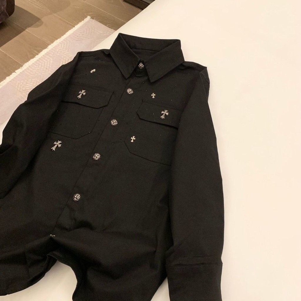 Gypsophila Cross Hot Diamond Shirt 2025 เสื้อเชิ้ตหลวมสบายๆสไตล์ใหม่สุภาพสตรีพร้อมสต็อก