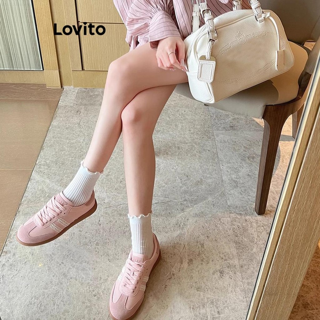 Lovito รองเท้าผ้าใบเย็บลูกไม้ธรรมดาสำหรับผู้หญิง LFA43680