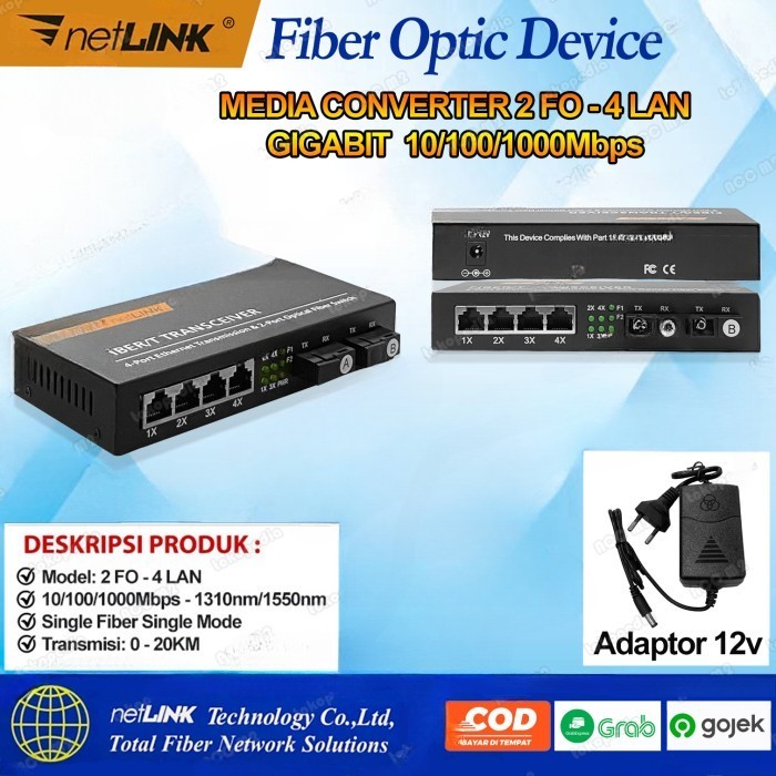 Gigabit 2 FO/4 FO/6 FO 2 LAN 10/100/1000M ตัวแปลงสื่อไฟเบอร์ออปติก