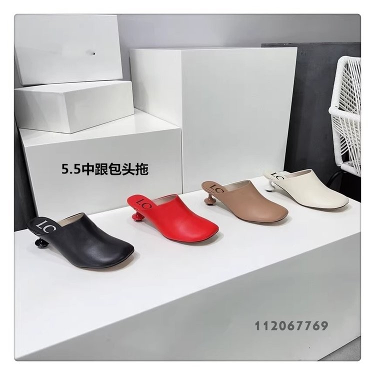 รองเท้าผู้หญิงขนาดใหญ่ หัวกลม ส้นสูงแบบสวม แฟชั่นมูลส์ ขนาด 35-42
