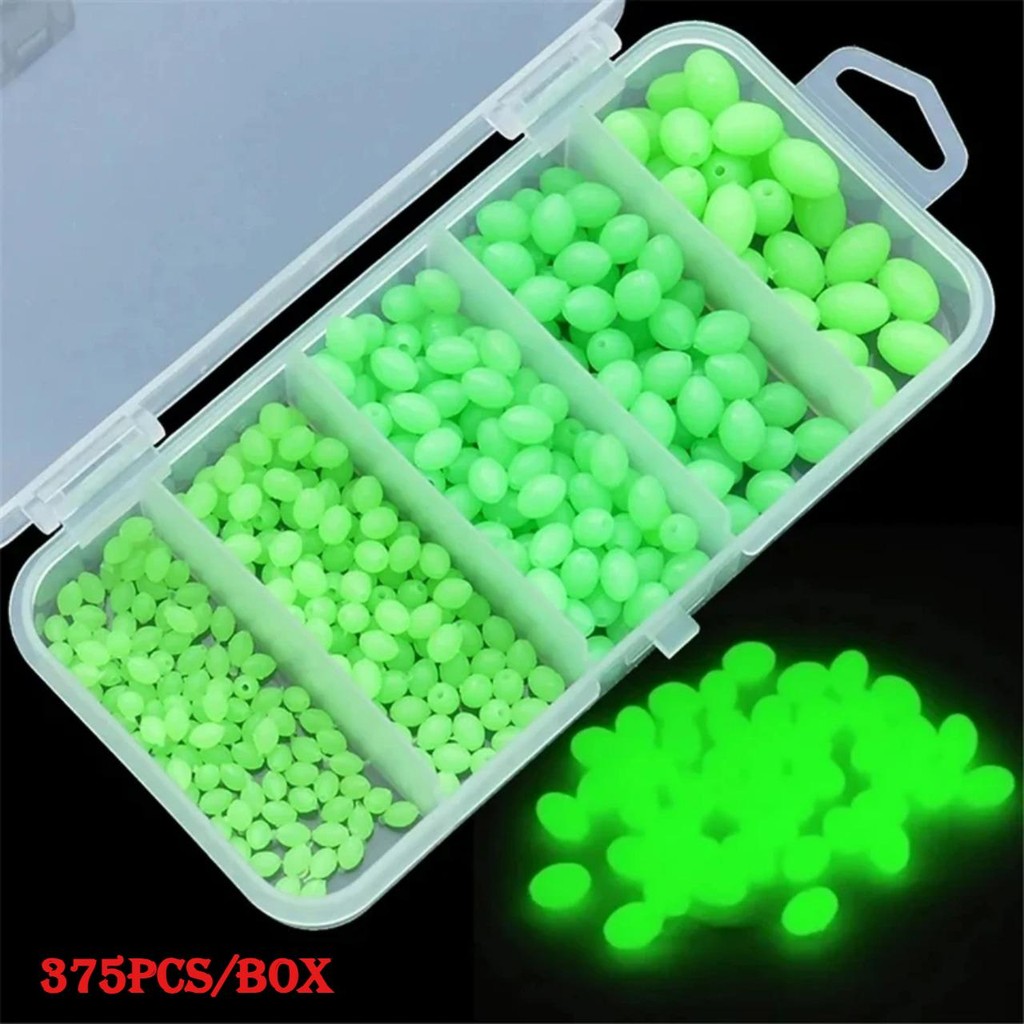 375 ชิ้น/เซ็ต Night Luminous ตกปลา Hard ลูกปัดหนอนนุ่ม Glow Sea Fishing Lure เหยื่อลอยตกปลา Tackles