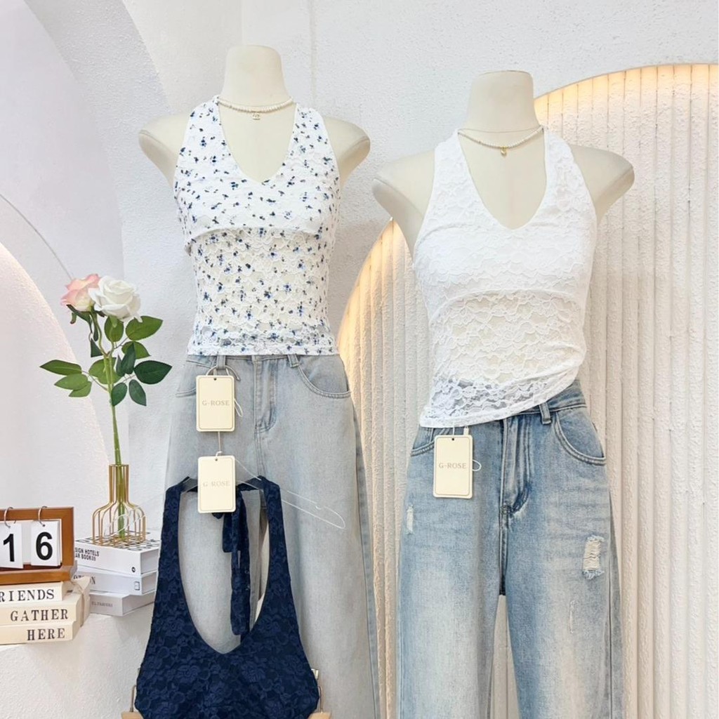 KN.Clothes เสื้อคล้องคอ โชว์หลัง ผ้าลูกไม้นิ่ม ใส่แล้วไม่คัน G-rose