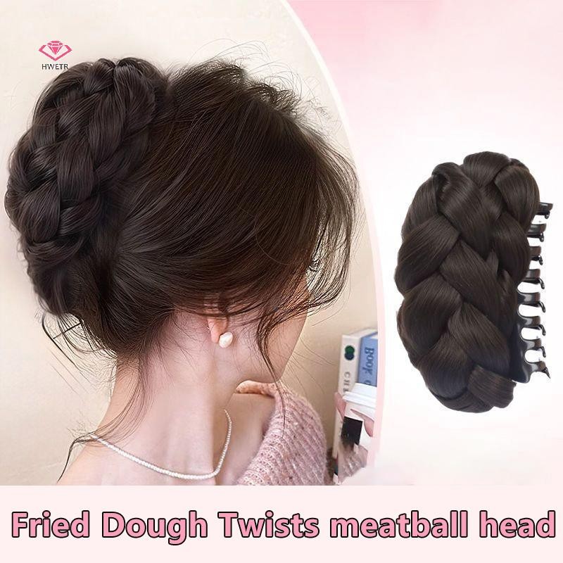 Hwetr Elegant สังเคราะห์แป้ง Twists Ball ผม Bun Claw คลิปดอกไม้ Bud Head ปุยจานผมด้านหลังหัววิกผมกระเป๋าใหม่
