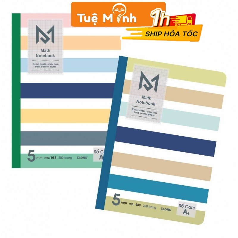 Klong Notebook A4 200 หน้า VPTUEMINH Caro 5x5 เย็บและติดกาวที่กระดูกสันหลัง สมุดบันทึกคณิตศาสตร์ สะด