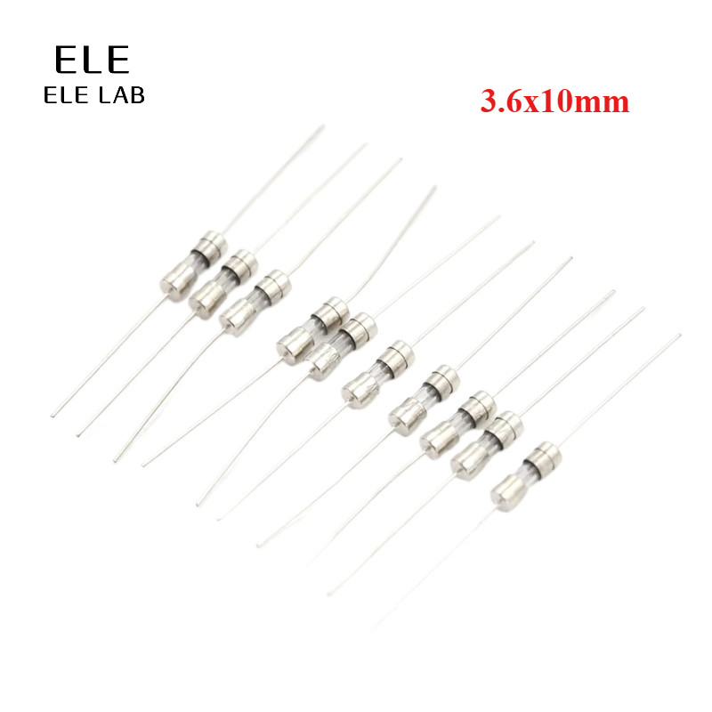 20 ชิ้น 3.6x10 มิลลิเมตร Axial Lead Glass ฟิวส์หลอด 0.5A/1A/1.5A/2A/2.5A/3A/3.15A/4A/5A/6.3A/10A การป้องกันกระแสเกิน