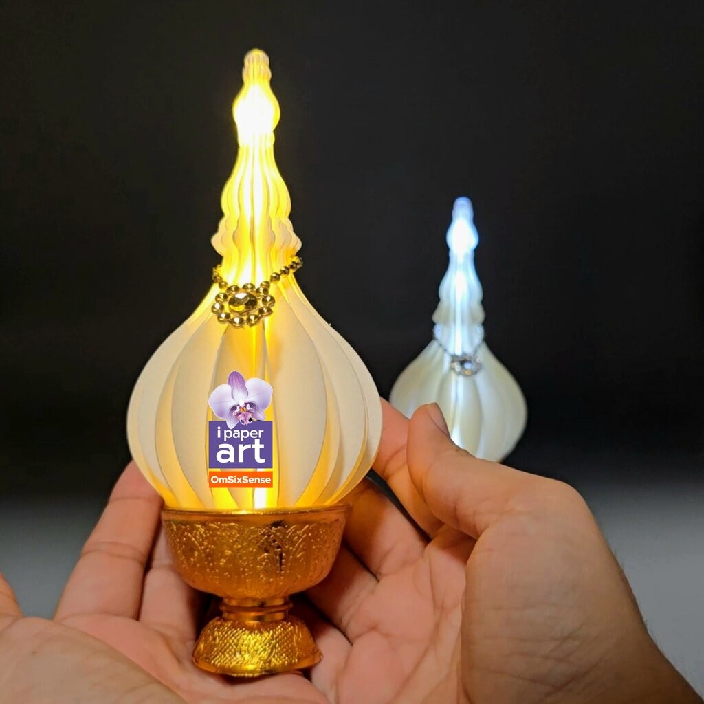 พานพุ่มเงินพุ่มทองจิ๋ว พุ่มโคมเชิงเทียนLEDถ่านกระดุม สินค้าไทย งานปราณีต | ประดับหิ้งพระ ของขวัญ ของชำร่วยมงคล