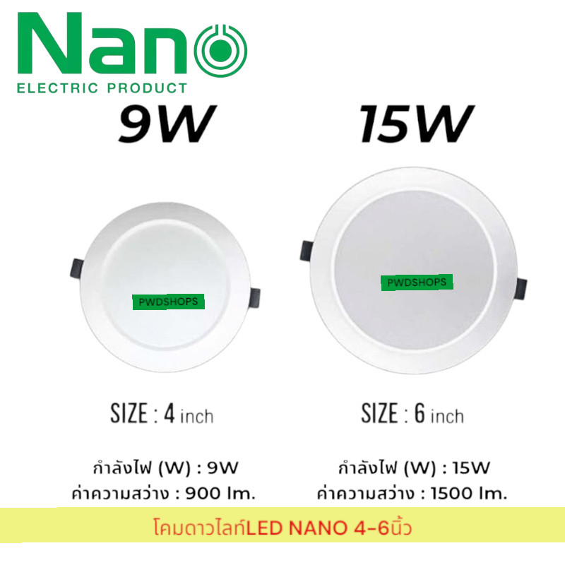 NANO โคมไฟ ดาวไลท์ แบบกลม 9/15W ขนาด4 หรือ 6นิ้ว แบบฝังฝ้า  LED ฝังฝ้า Daylight ดาวน์ไลท์ฝัง หลอดไฟ