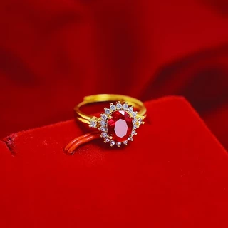 Emas 916 Gold Bangkok Female Ruby and Diamond Ring ในทองคํา 18k