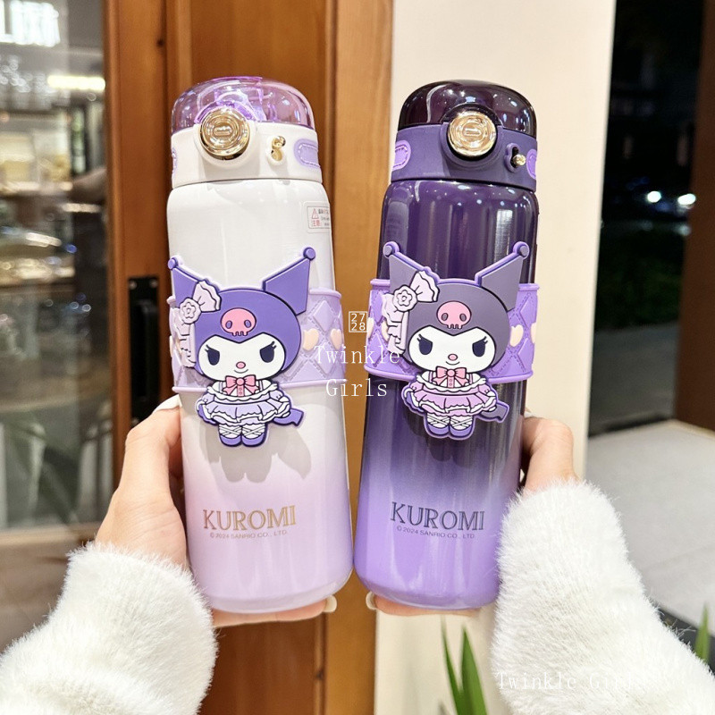 แก้วเก็บความเย็นเด็ก Kuromi Cinnamoroll ของแท้ แก้วฟาง 316 สแตนเลส ขวดเก็บความเย็น Hello Kitty ขวดน้