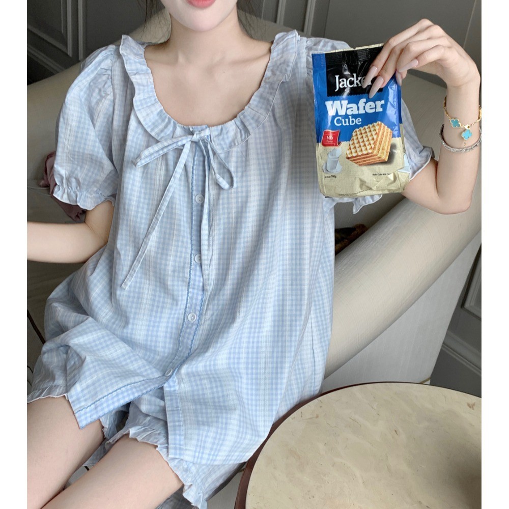 ชุดนอนผู้หญิงฤดูร้อนสไตล์ใหม่เกาหลีรุ่นหวานเจ้าหญิงเร้าใจกางเกงขาสั้นแขนสั้น ชุดลําลอง สูทรุ่นคุณภาพสูง