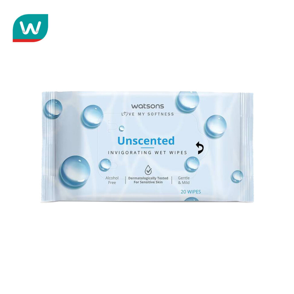 Watsons วัตสัน อันเซ็นเท็ด อินวิกอเรทติ้ง เว็ท ไวพ์ 20 แผ่น.